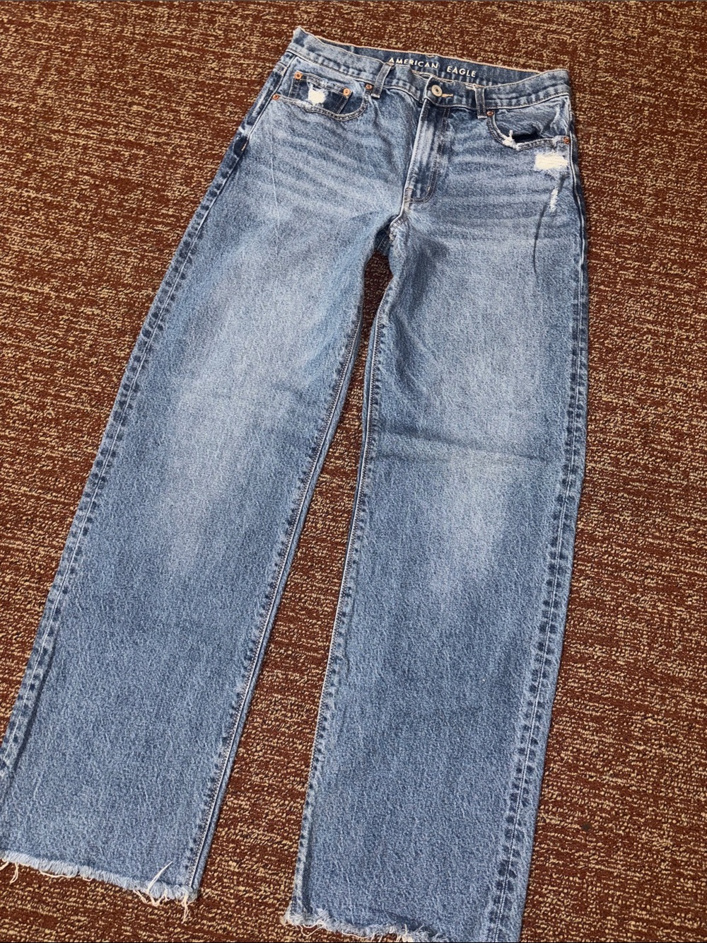 American Eagle stovepipe jeans wide leg mid rise medium wash distressed size 6 - Picture 2 of 15